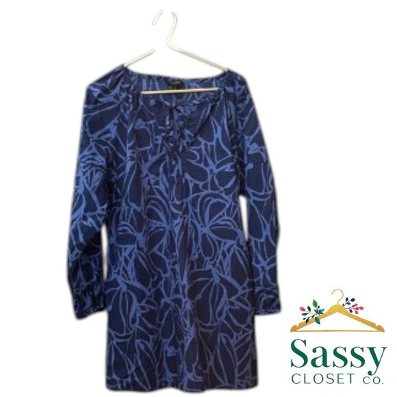 BANANA REPUBLIC Coastal Chic Dress – Navy Floral, V-Neck, Size L - Picture 1 of 7